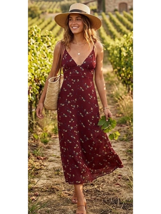 Dress Forum Dresses & Skirts - Dress Forum Burgundy Floral Maxi Slip Dress M